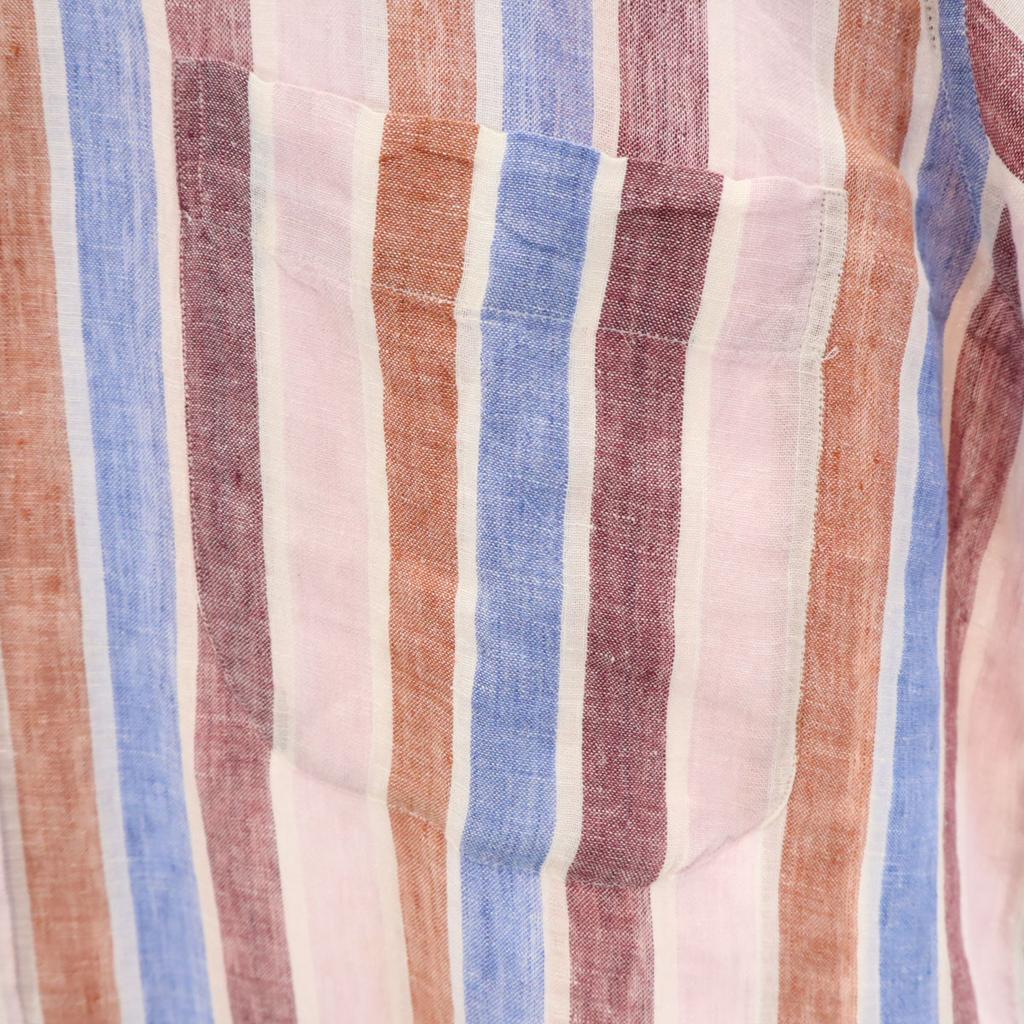 Etro Сделано в Италии Смесь льна Полосатый узор Рубашка с коротким рукавом на пуговицах Мужская Б/у