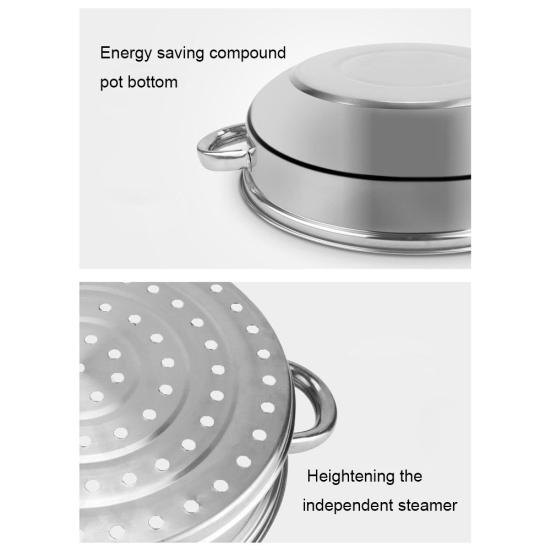 28cm 2-Layer Steamer Stainless Steel Kitchen Boiling Soup Steaming Pot with Lid