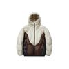 Li Ning Color Block Zipper Hooded Down Jacket Unisex Outerwear Oatmeal-Gray AYMT035-4