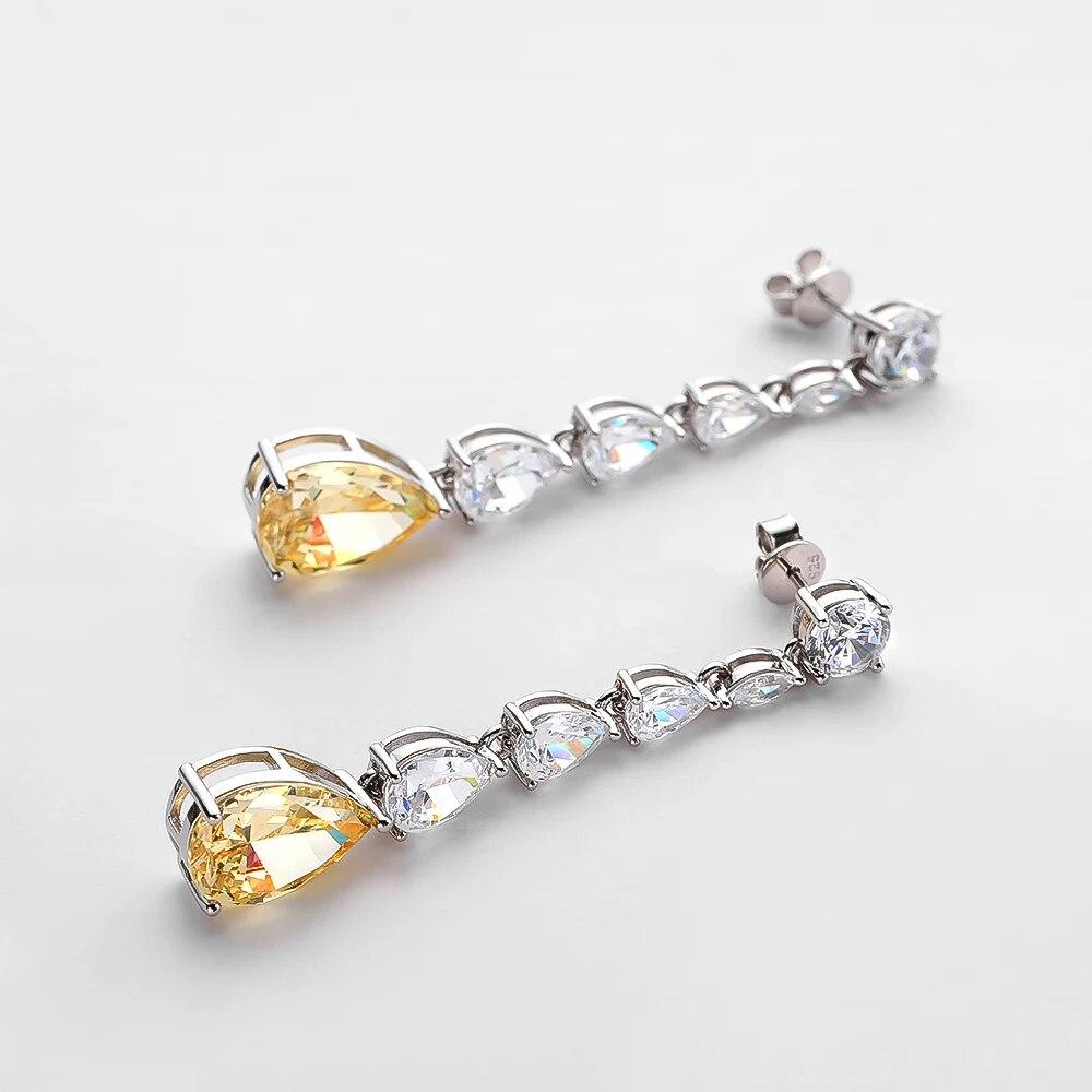 Серьги-капли из стерлингового серебра 100% 925 9*13 мм с желтыми каплями воды и высокоуглеродистыми бриллиантами для женщин, сверкающие ювелирные изделия, подарки