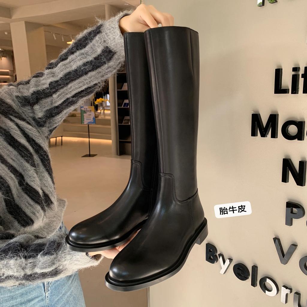 Версия из коровьей кожи~ Виноградная мать, те же высокие сапоги, женские рыцарские сапоги, натуральная кожа, низкий толстый каблук, толстая подошва, боковая молния, высокие сапоги.