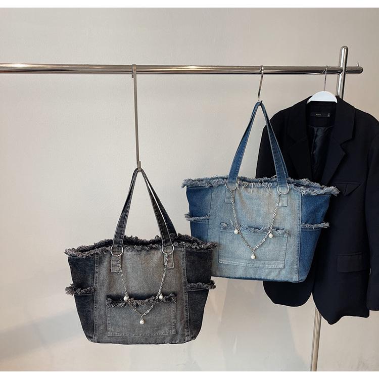 Градиентная джинсовая сумка-тоут большой вместимости - Универсальная сумка через плечо для поездок