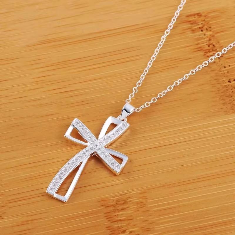 925 Sterling Silver 18 Inch Chain Cross AAAAA Zircon Pendant Necklace for Woman Fashion Wedding Party Charm Jewelry