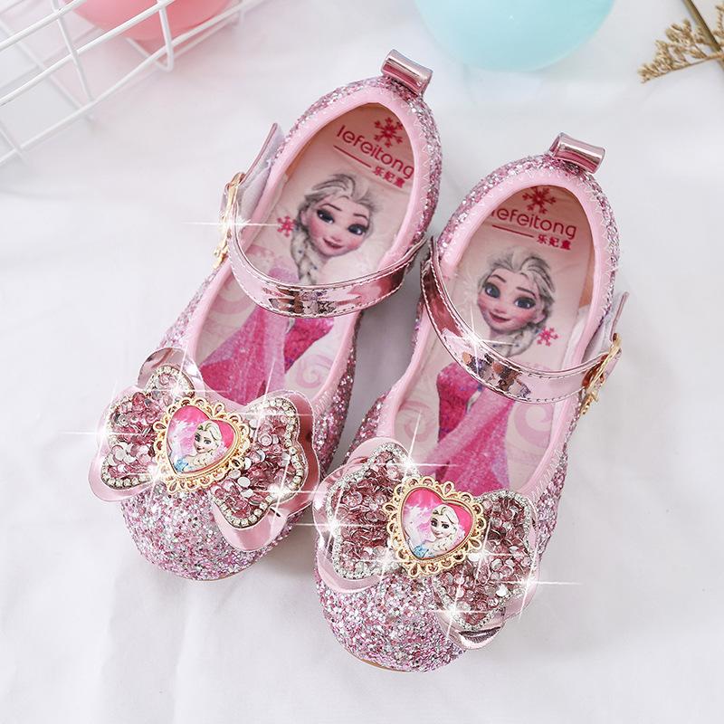 Girls' princess shoes, new style shoes for little girls, spring and autumn soft-soled crystal shoes, fashionable children's flat Velcro shoes