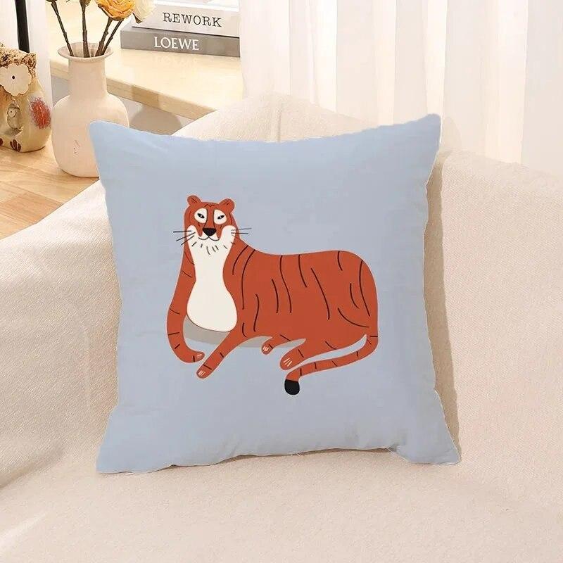 Cartoon Animal Print Pillow Case Living Room Sofa Cushion Cover Bedroom Room Bedside Home Decoration