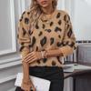 Autumn Winter Vintage Loose Long Sleeve Top Leopard Cardigan Knitwear O-Neck Sweater