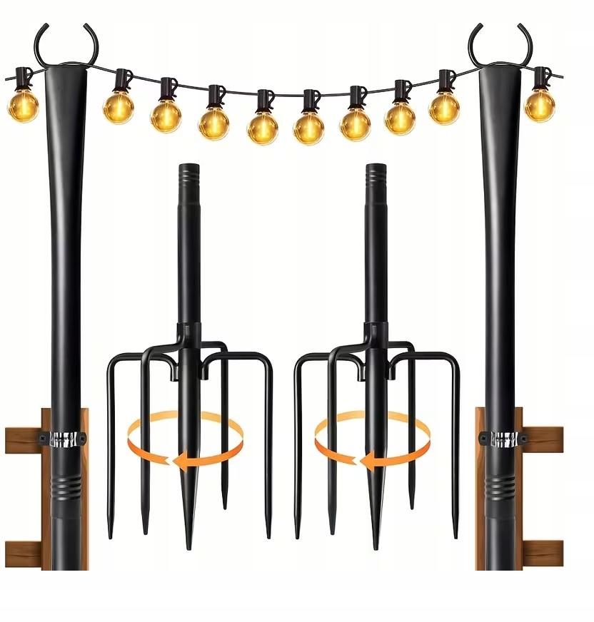 Garden pole for light garlands, black steel, 270 cm, 6 pcs., black poles