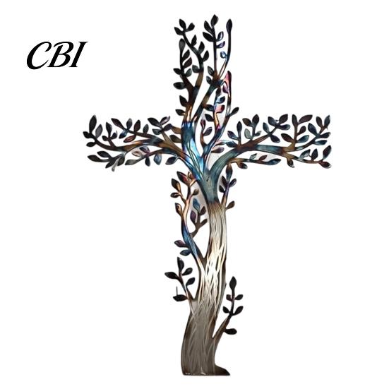 Gradient Color Metal Art Cross Wall Art, Tree of Life Hanging Crosses Of Decor Decor, for Garden Living Room Bedroom