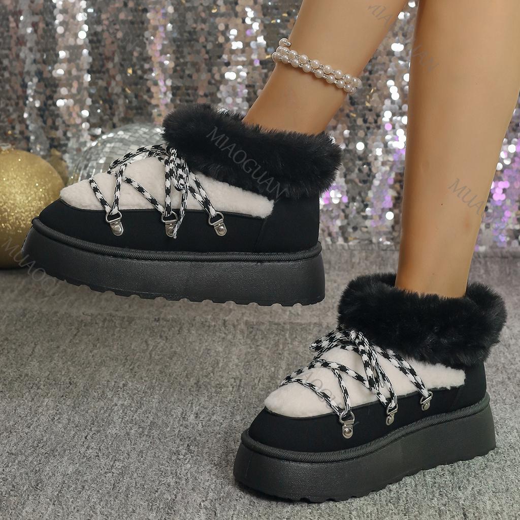 Fashion Snow Boots Women 2025 Winter New Padded Warm Cotton Shoes Thick Bottom Casual Shoes for Women Short Tube Lace-up Botines Mujer