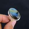 Кольцо с драгоценным камнем из лабрадорита, твердое кольцо из стерлингового серебра 925 пробы, ювелирное изделие, подарок для унисекс