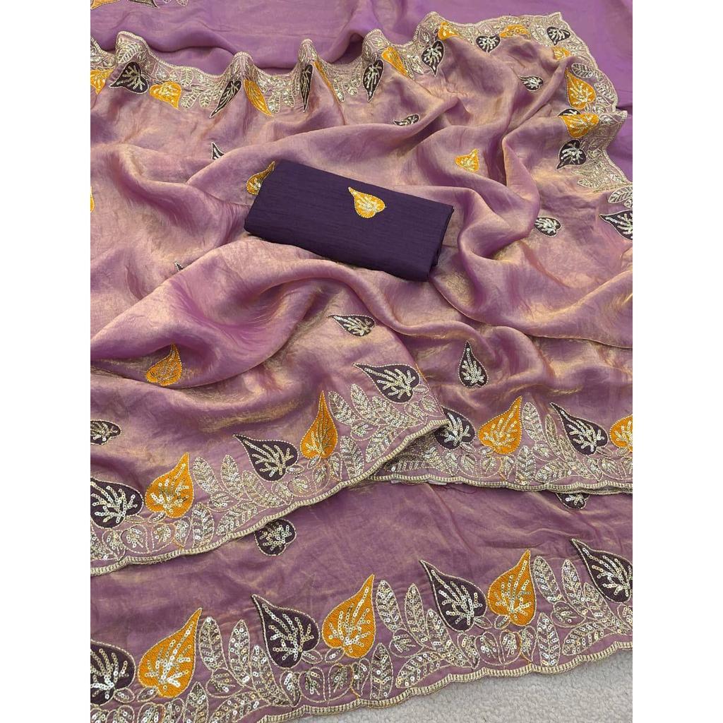 Чистые мягкие атласные сари Fandy с потрясающими пайетками 3 мм и многоцветной вышивкой нитями