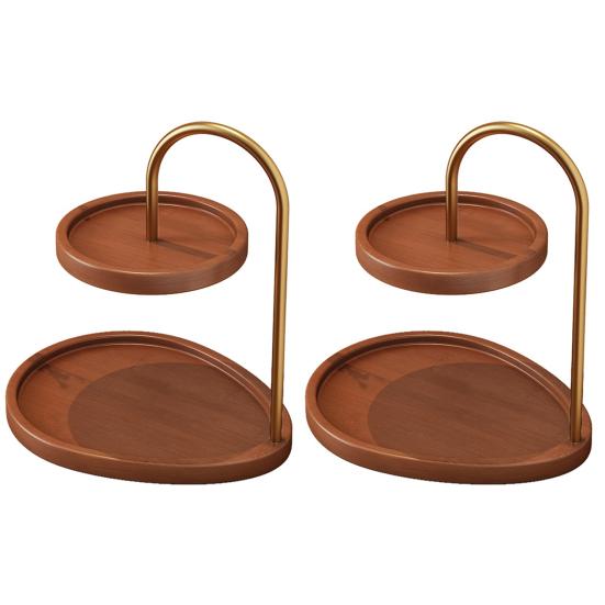 2-Tier Jewelry Stand Wooden Jewelry Organizer with 2 Trays Retro Tiered Tray Jewelry Holder for Necklaces