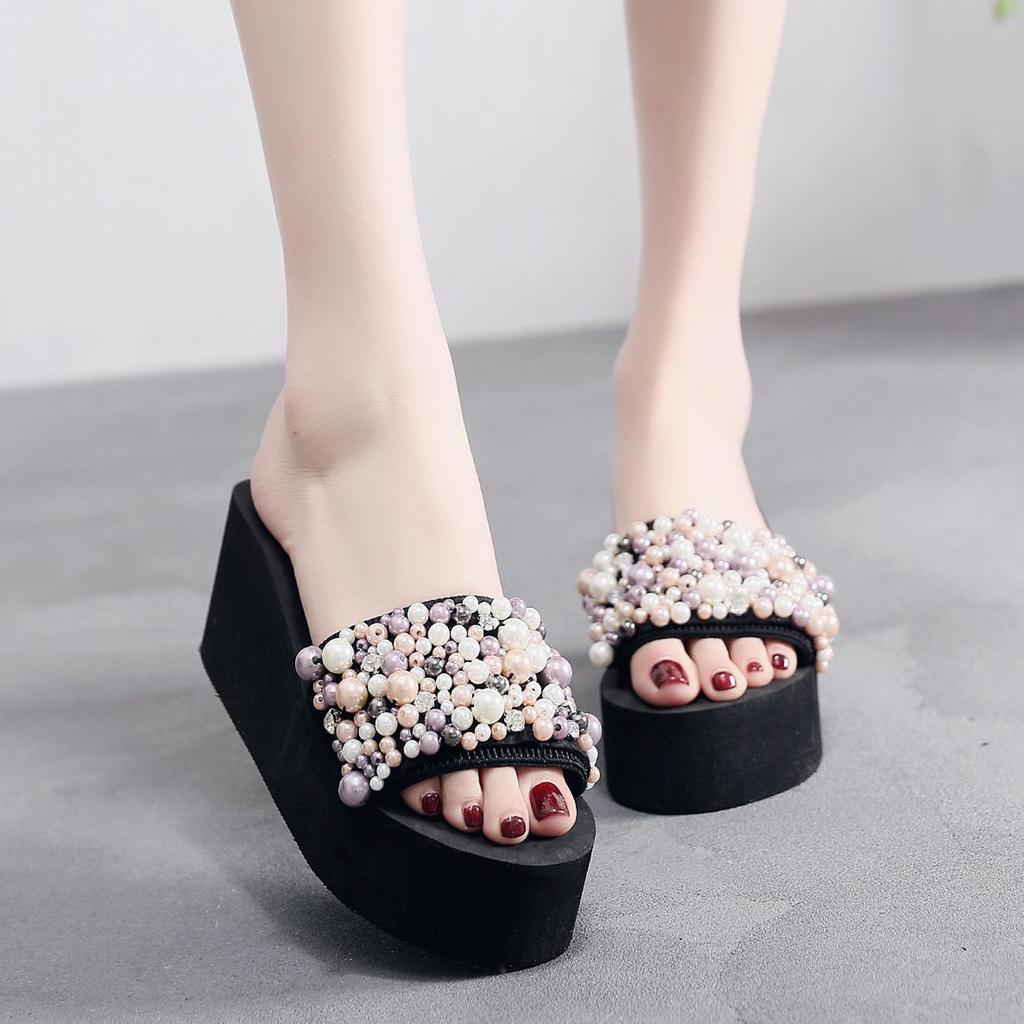 Босоножки на танкетке в стиле бохо: Женские летние тапочки на толстой подошве для отдыха на море в Таиланде.