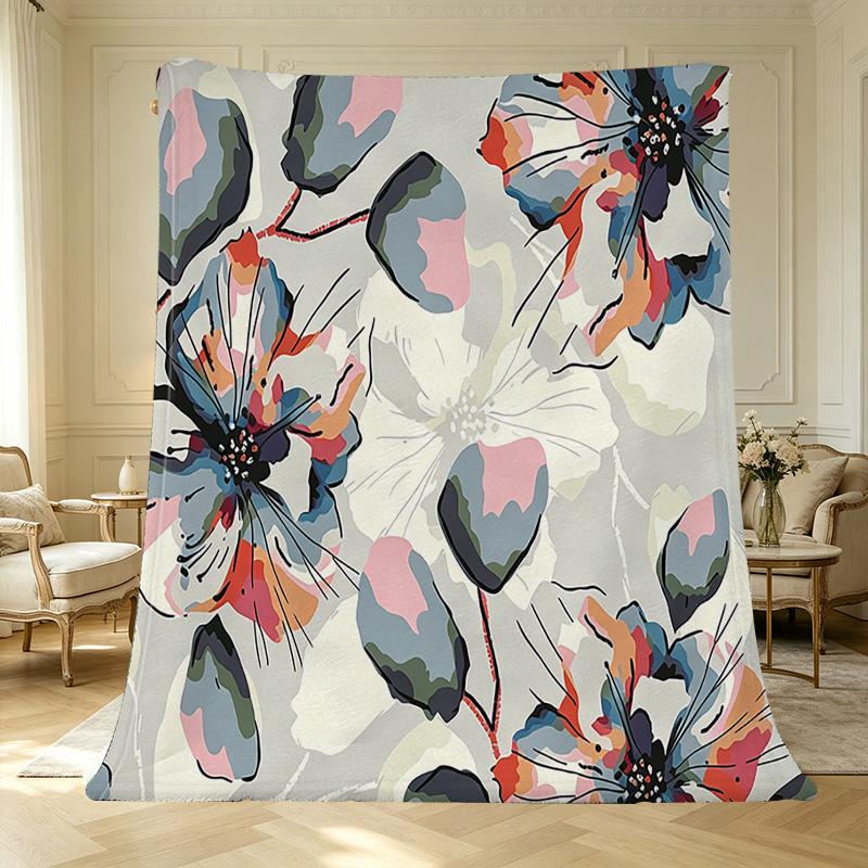 Warm Floral Flannel Blanket Anti-Pilling Soft Color Cozy Blanket for Home, All-Season Decor, Ideal for Halloween & Christmas