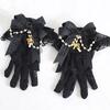 Lolita Gothic Lace Wrist Gloves Women Harajuku Style Bowknot Bead Chain Pendant JK Gloves Bridal Wedding Party Glove Accessories