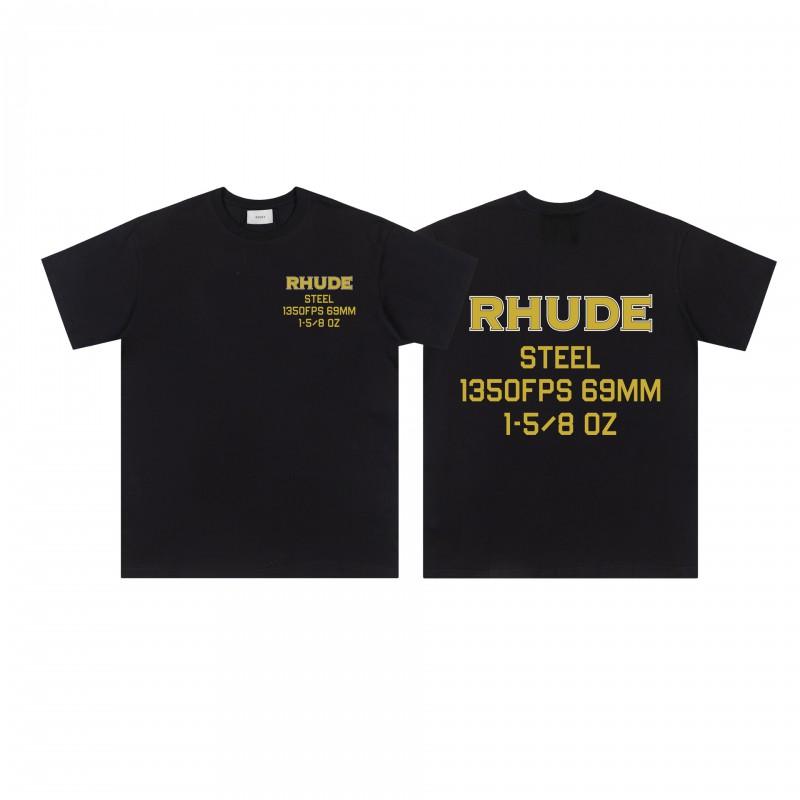 RHUDE Geometric Print T Shirt Men Women Loose Fit Short Sleeve Casual Tee