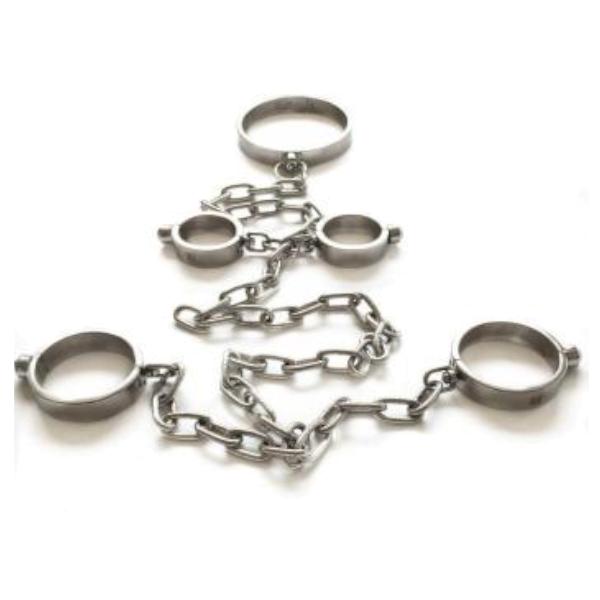 Metal Restraints Set Stainless Steel Locking Collar Cuffs Kit Cuffs & Shackles