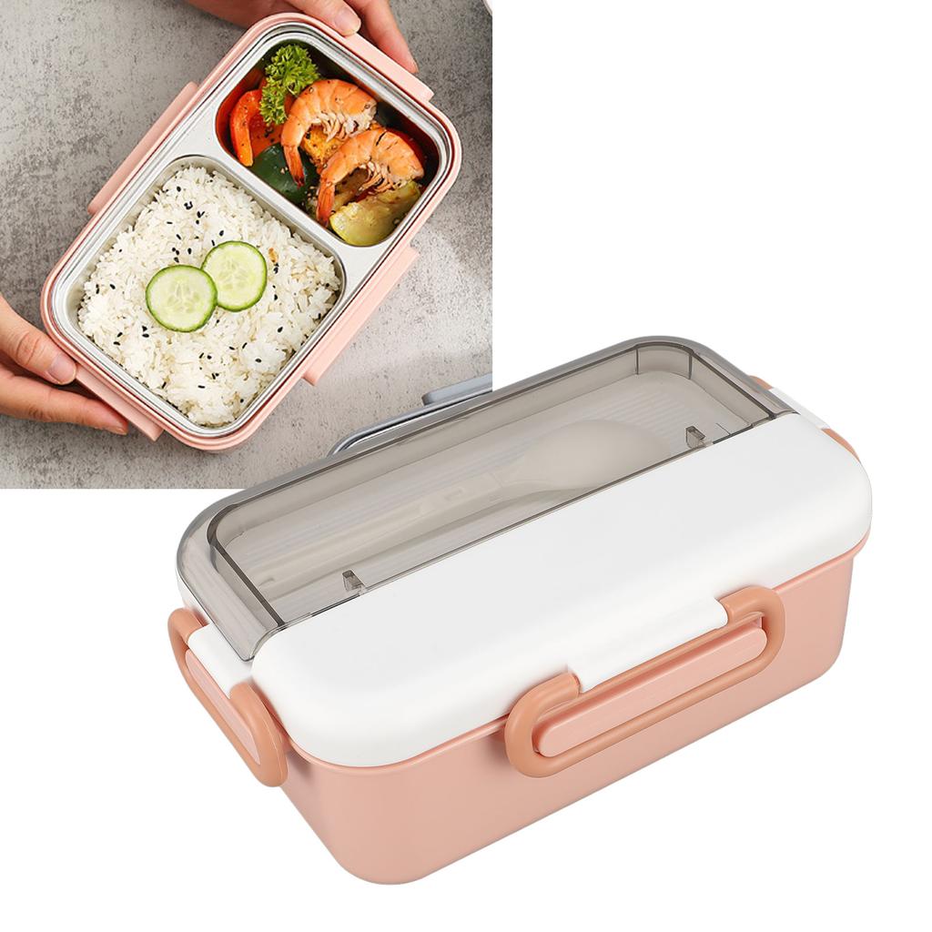Ланч-бокс 900 мл Розовый 2 отделения Герметичный контейнер для ланча из нержавеющей стали со спорком