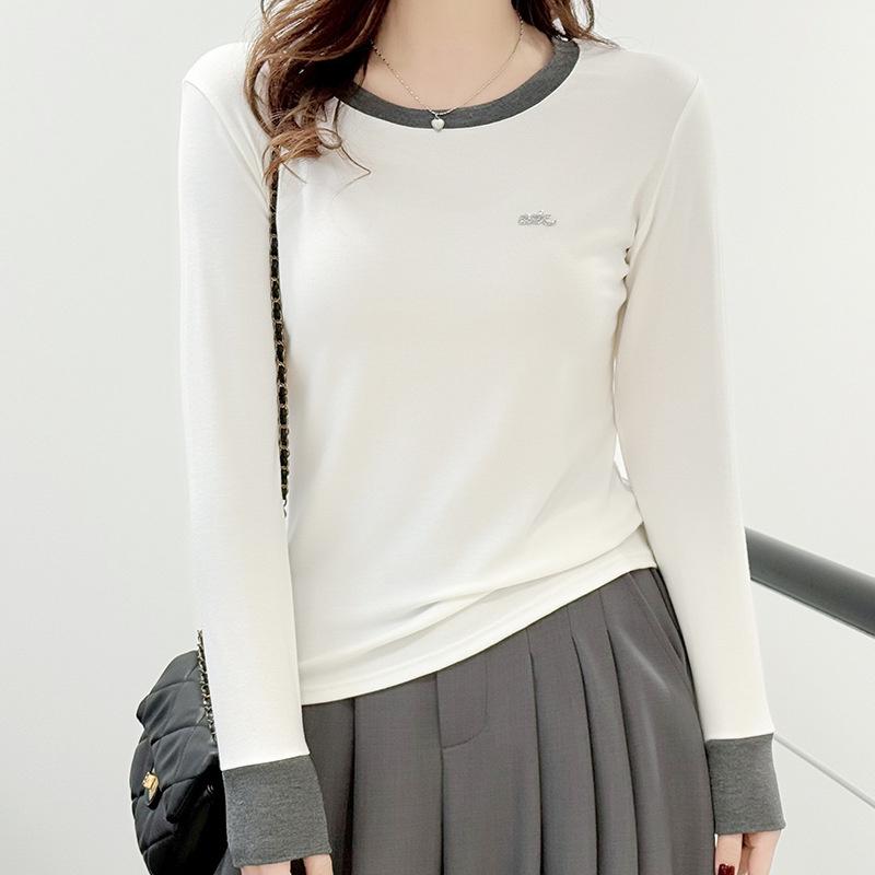 2026 new long-sleeve women's t-shirt, color-blocked base shirt, slim-fit inner top