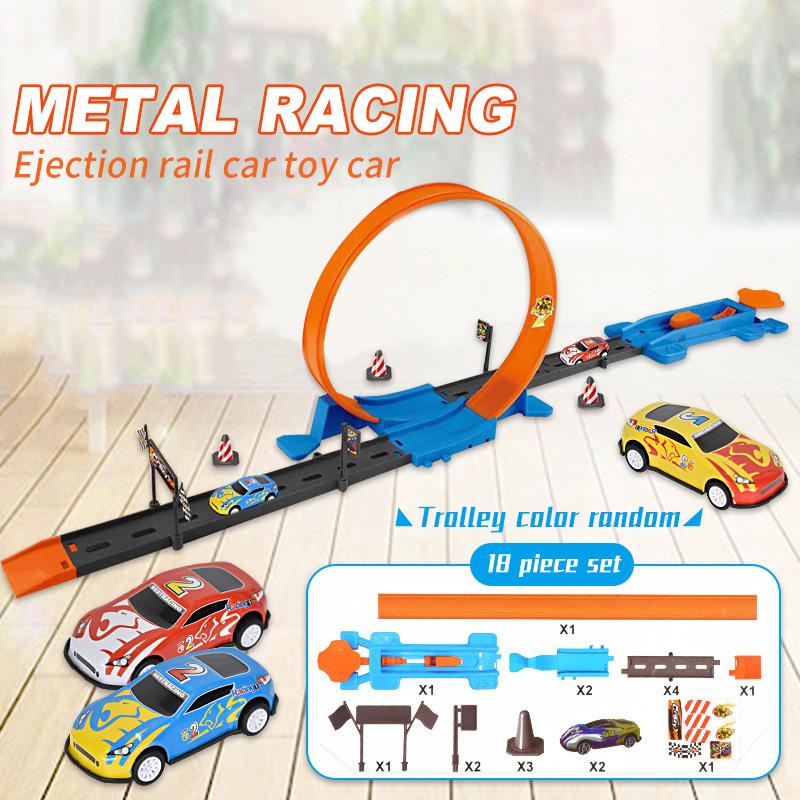 Kids Double Car Wheels Model Racing Track Toys DIY Assembled Rail Kits Catapult Rail Car Racing Boy Toy for Boys Girls Gifts
