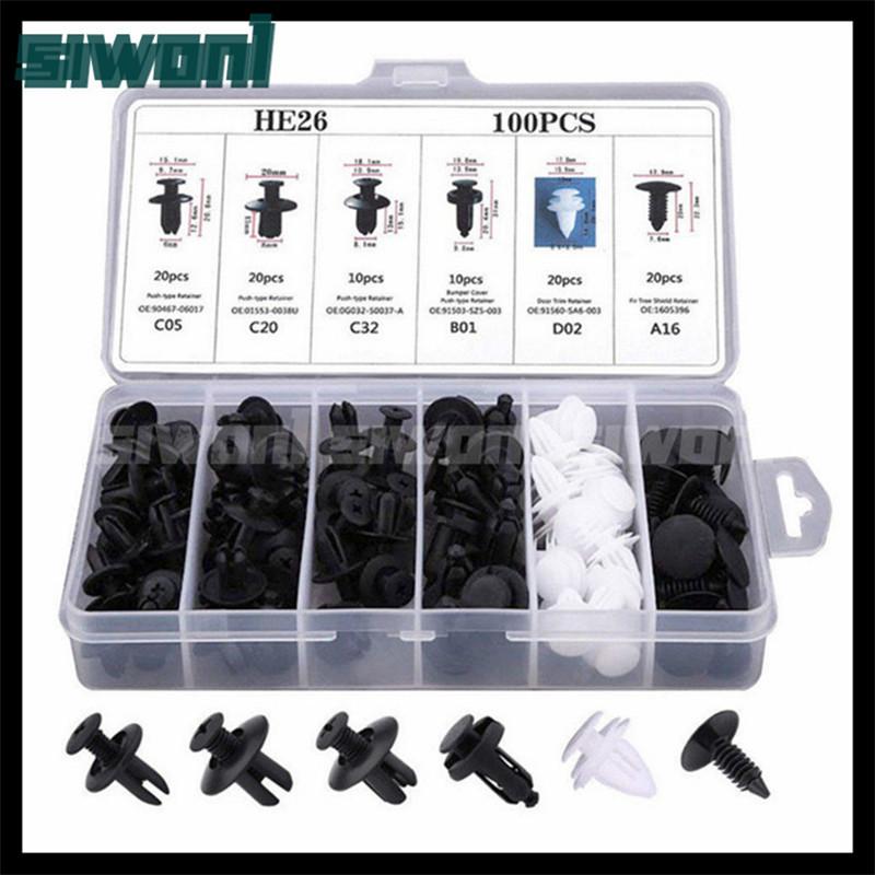 100PCS HE26 Auto Fastener Clip Car Fender Push Retainer Mixed Body Pin Rivet Bumper Door Trim Panel Universal Clips Fixed Buckl