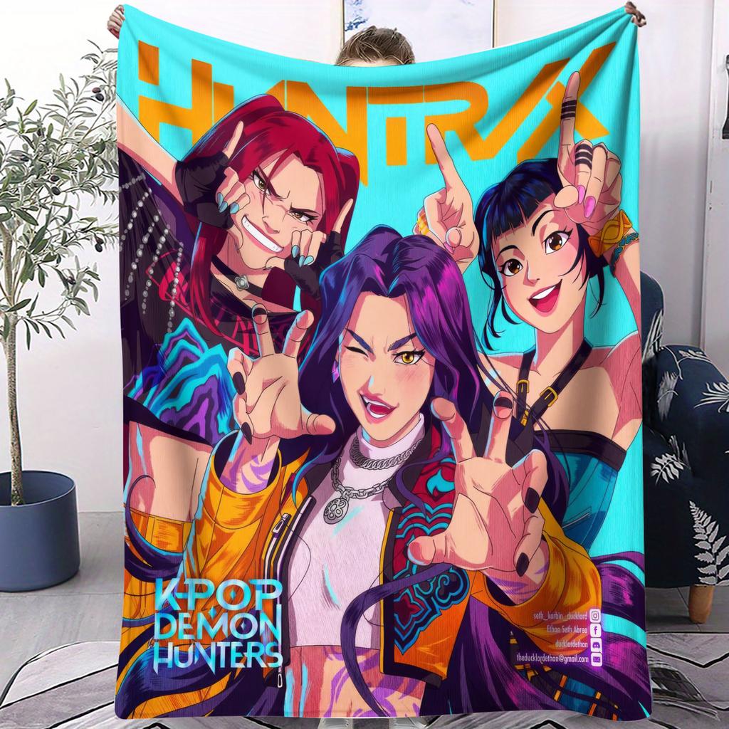 K-POP Huntrix & Saja Boys Фланелевое одеяло Горячее аниме Плед для дома Гостиной Путешествий Кемпинга Офиса Дневного сна Подарок фанату