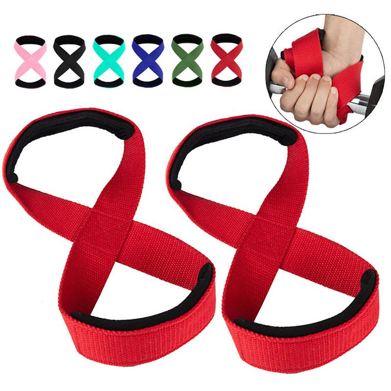 2Pcs Padded Figure 8 Straps Deadlift Weight Lifting Wrist Straps Anti-Slip Sport Fitness Power Lifters Workout Pull-Ups Straps