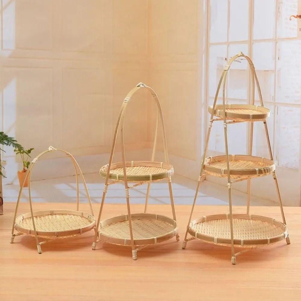 1/2/3 Tier Bamboo Weaving Baskets Weave Storage Baskets Basket Tray Snack Display Stand Home