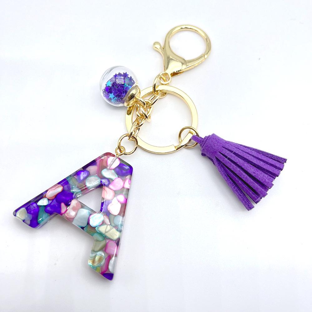 Европейский и американский хит продаж брелок с английскими инициалами и фиолетовой кисточкой