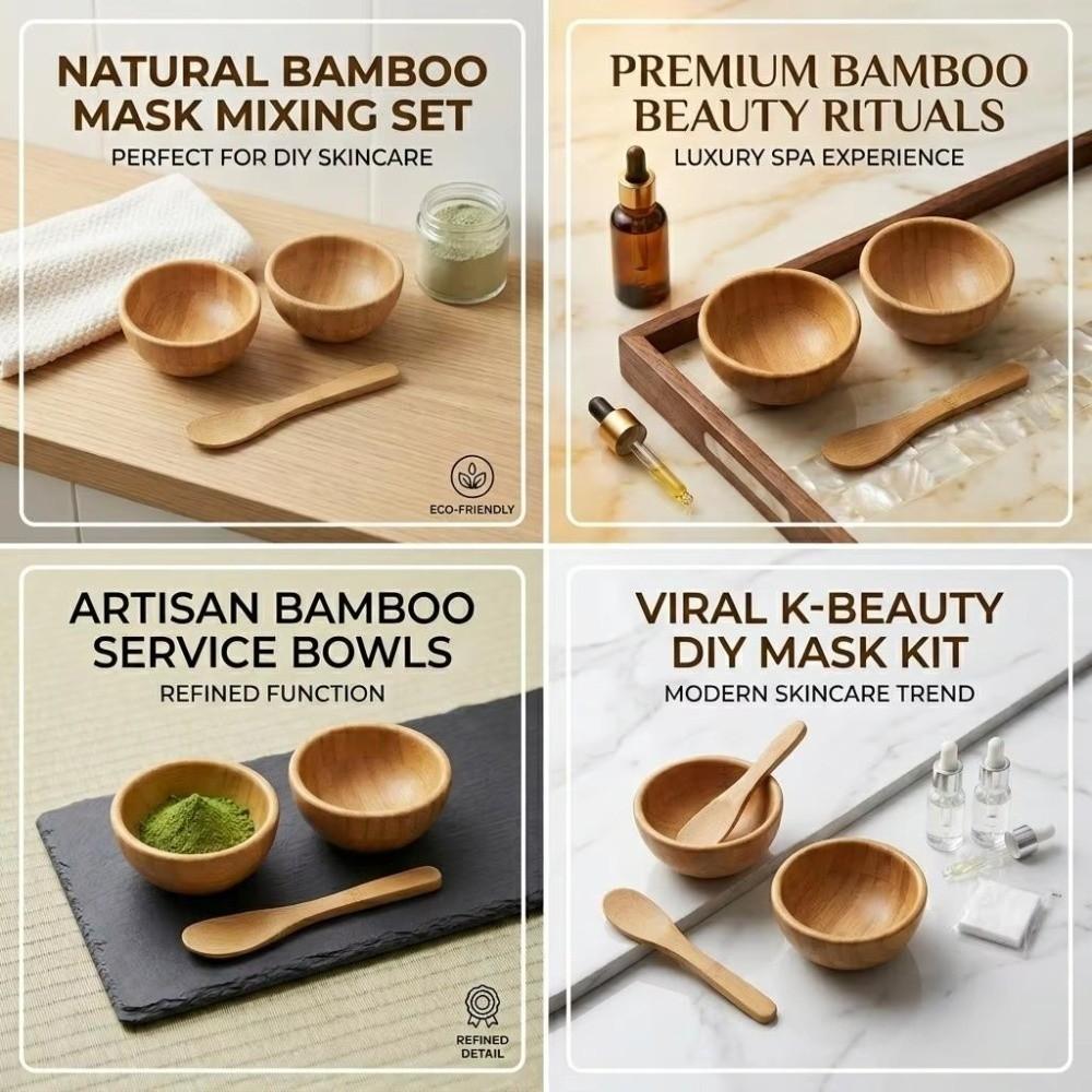 Mini Size Wood Mask Bowl Bamboo Mud Mask Application Tool Bamboo Spatula Spoon Cosmetic Mixing