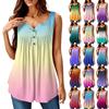 Women's Fashion Pleated Sleeveless Casual T-shirt Vest Button Top
