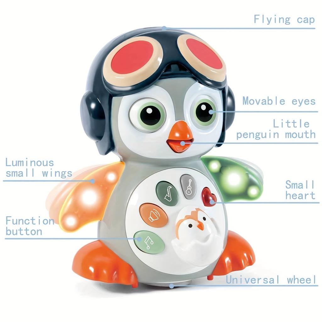 Игрушки для малышей Пингвин, Музыкальные игрушки для младенцев от 6 месяцев, Игрушки для выкладывания на живот с музыкой и подсветкой, Светящиеся обучающие игрушки, Танцующая ползающая игрушка для малышей