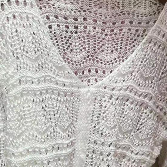 Women Cover Up Tops V-Neck Drawstring Design Long Sleeve Pullover Tops Solid Color Loose Fit Hollow Design Sunscreen Cover Up