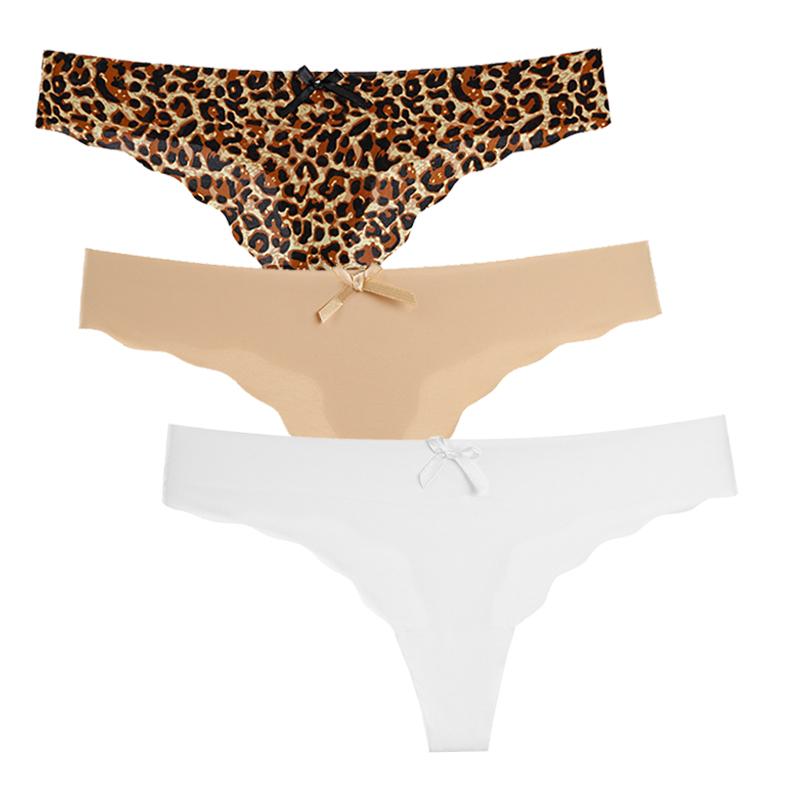 3Pcs/Set Sexy Thongs Women's Ice Silk Panties Underwear Seamless Solid G-String Thongs Low Waist Female Lingerie T-back