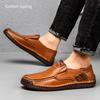 Fashion Golden Sapling Casual Business Shoes Genuine Leather Flats Fashion Men's Loafers Retro Design Male Footwear Leisure Party Loafer