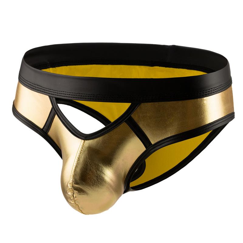 Мужское сексуальное нижнее белье Эротика для пениса Искусственная кожа Смешные трусы Открытая промежность Карман для мужчин Трусы Гей трусы