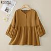 ZANZEA Women Casual O-neck Solid Color 3/4 Sleeve Loose Blouse