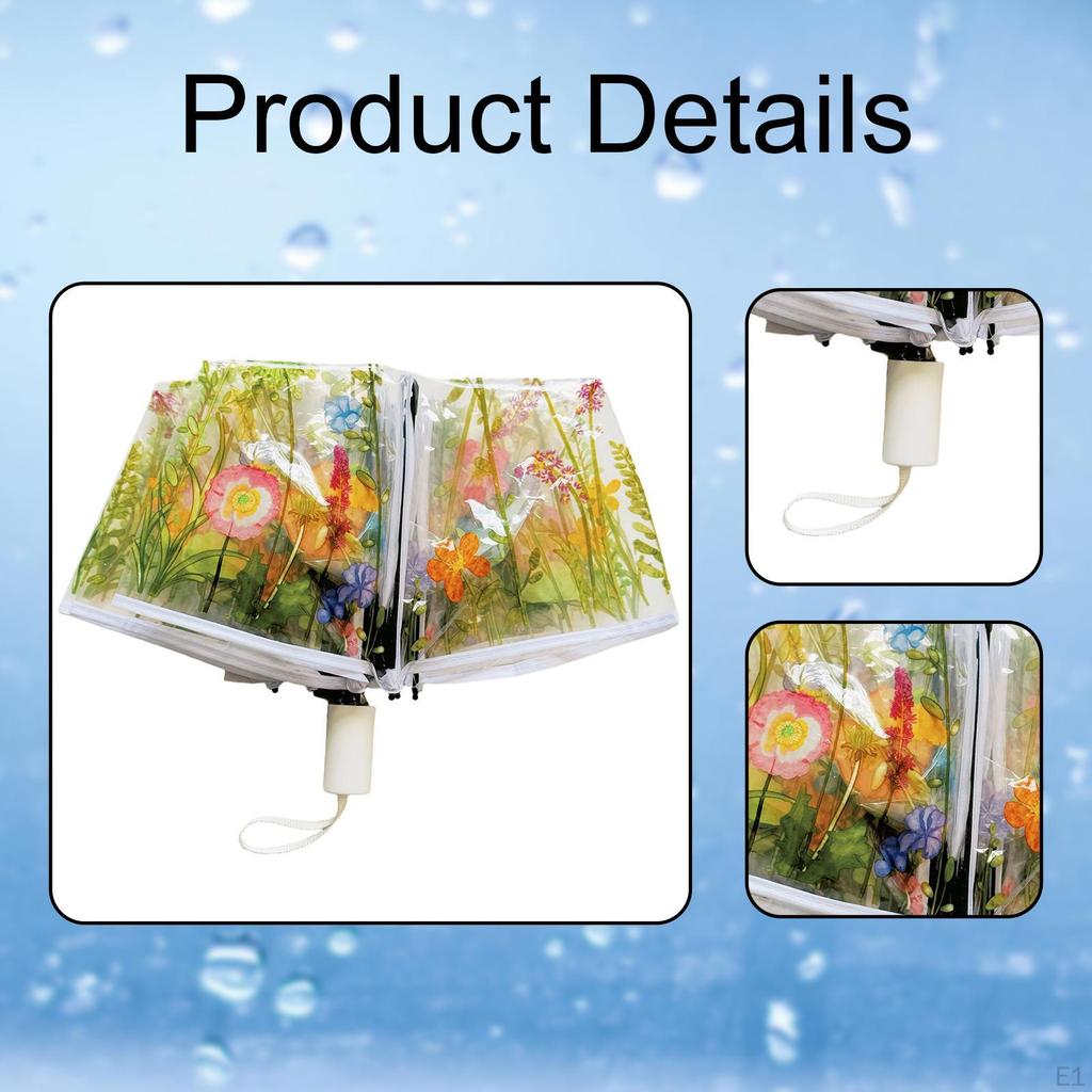 Clear Canopy Umbrella for Travel, Compact Flower Design Kids And Women