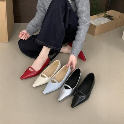 Temperament неглубокие одинарные туфли женские весна и осень новые французские вечерние туфли-бини для поездок на работу на плоской подошве красные остроносые свадебные туфли