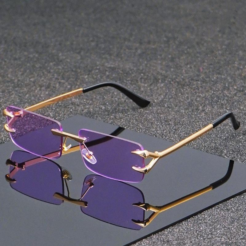 Модные квадратные безрамные металлические очки для мужчин и женщин, легкие модные очки, повседневные, декоративные аксессуары