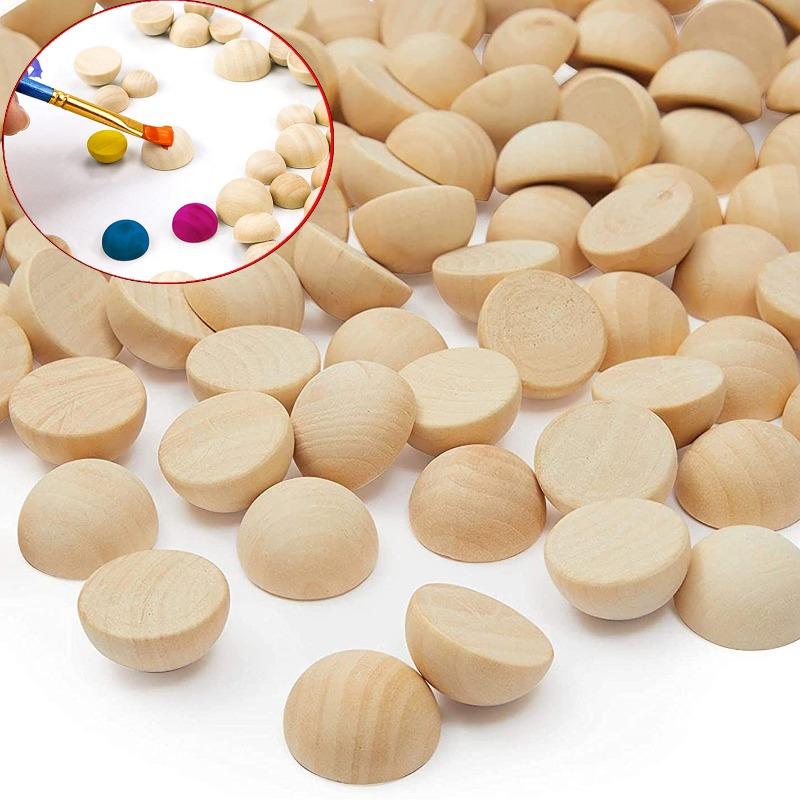 Diameter 12-25MM Half Wooden Beads Unfinished Natural Half Round Wood Balls Beads for DIY Paint Woodworking Christmas Decor