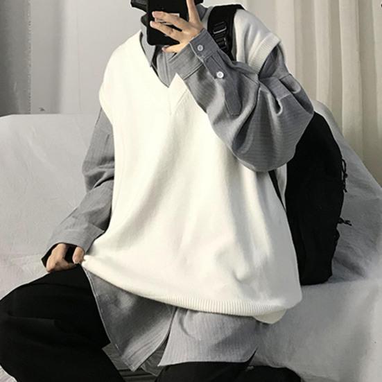 Мужской свитер с V-образным вырезом, однотонный универсальный весенний свитер без рукавов для школы