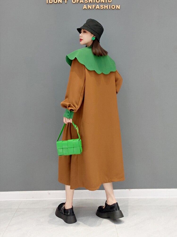 Xitao Fashion Contrast Color Patchwork Ruffled Collar Double Breasted Dress ZY7775