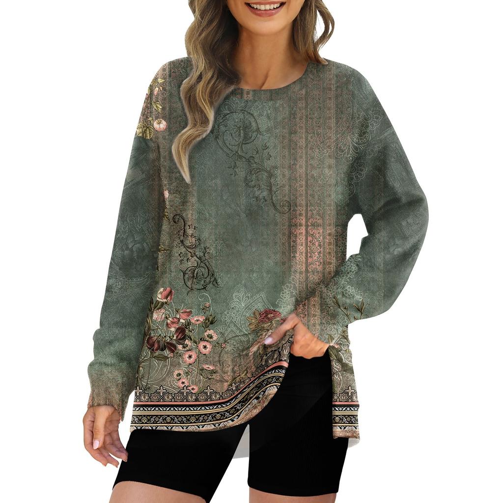 Женский модный пуловер с круглым вырезом и длинным рукавом с принтом, верхняя толстовка