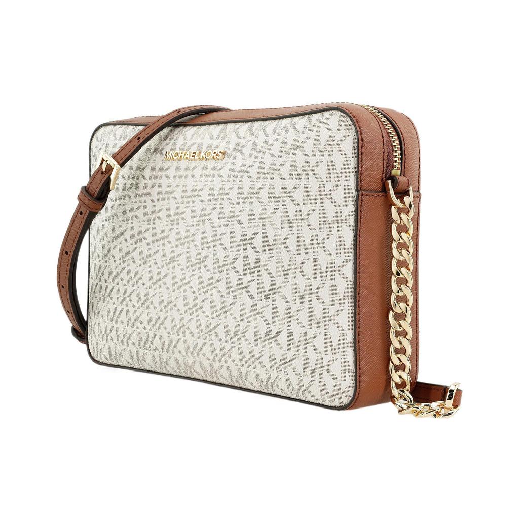Michael Kors Mk Jet Set Длинная Винтажная Сумка-Камера с Монограммным Логотипом на Цепочке из Кожи Женская Сумка на Плечо Ванильно-Коричневая 35F8GTTC3B-VANILLA-ACRN