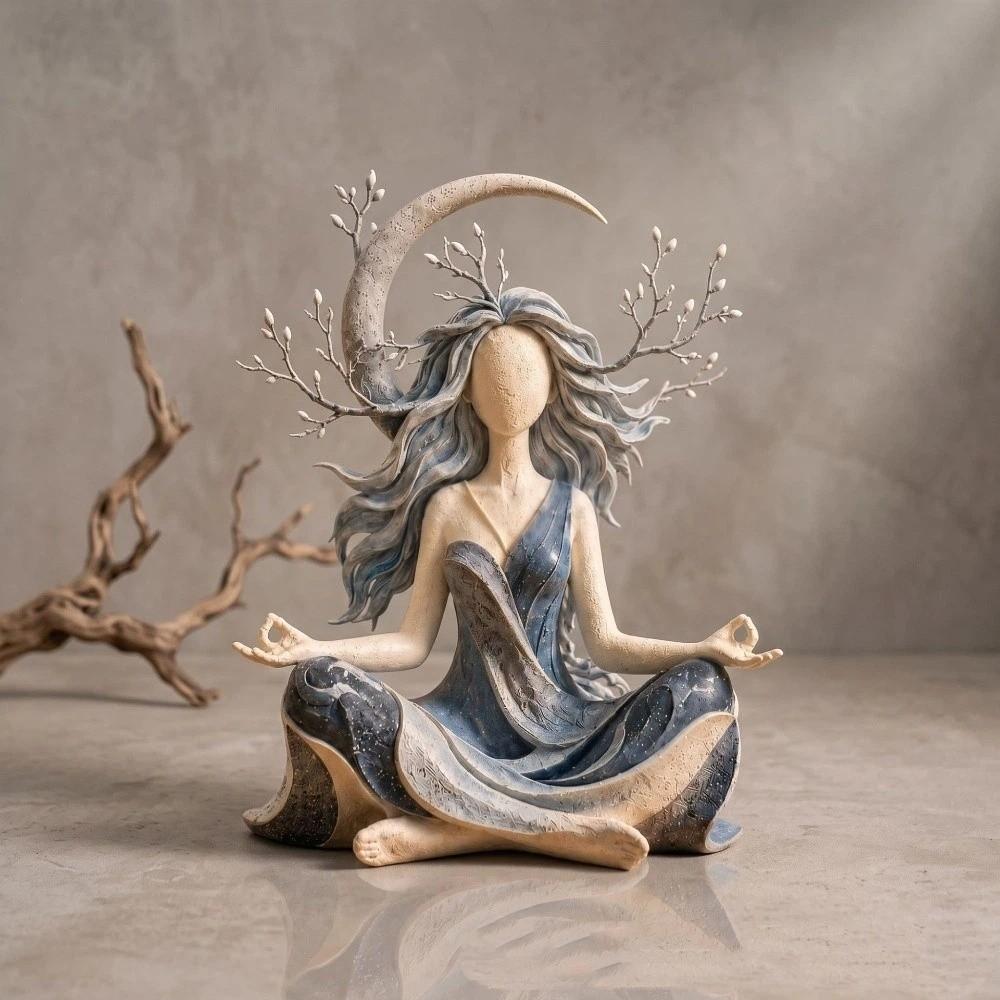 Zen Style Meditation Yoga Goddess Figurine Flowing Hair Serenity Goddess Figurine Desktop Decor