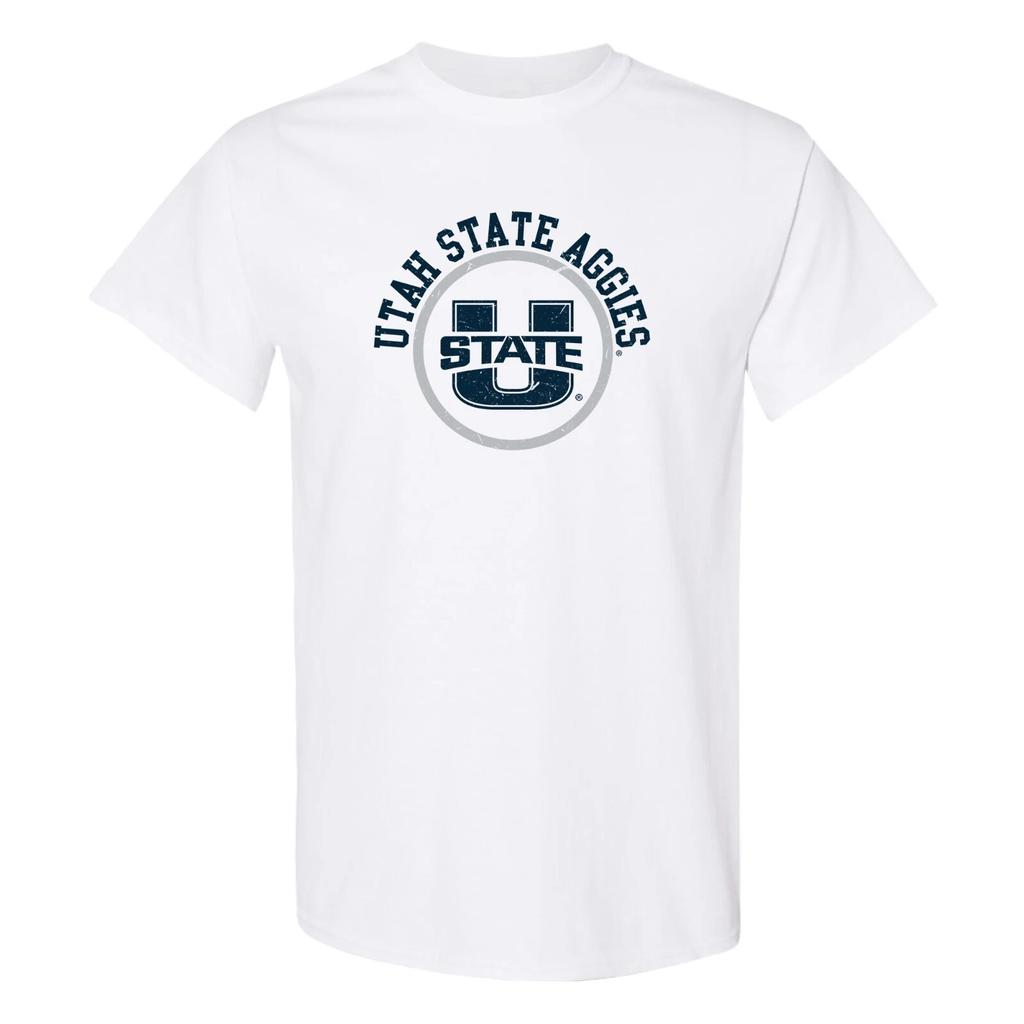 Utah State University Aggies Distressed Circle Logo T-Shirt - White