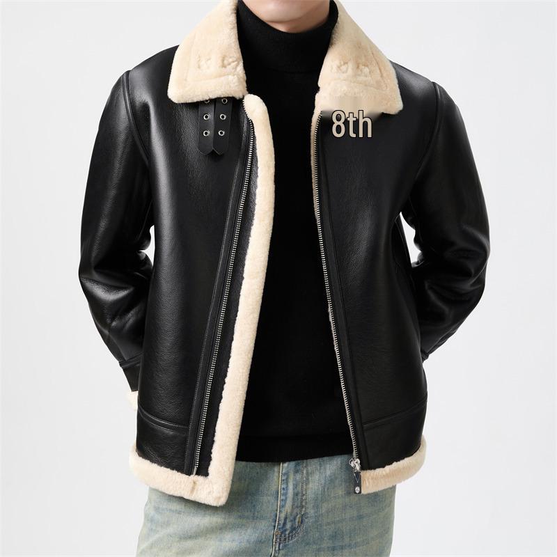 Мужская модная мотоциклетная куртка из овчины и ПУ-кожи - Короткая верхняя одежда из овечьей шерсти Осень/Зима