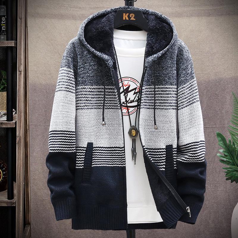 Men's Plush Hooded Cardigan Sweater - 2021 Collection, Thick & Large Size