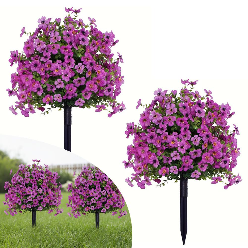 2pc Artificial Ball-Shaped Multicolor Flower Bush with Ground Stake for Garden Patio Flower Bed Yard Outdoor Party Decor